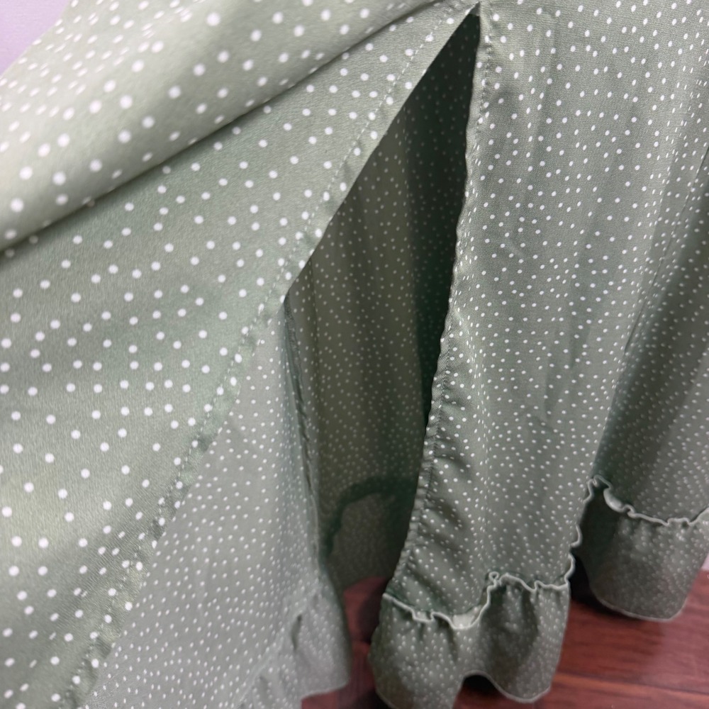 Simplee Sage Green Polka Dot Smocked Maxi Dress Ruffle Hem Boho Cottage Size L - Picture 8 of 13